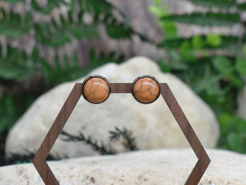 Elegant Stud Earrings With Resin Howlite Cabochon #150