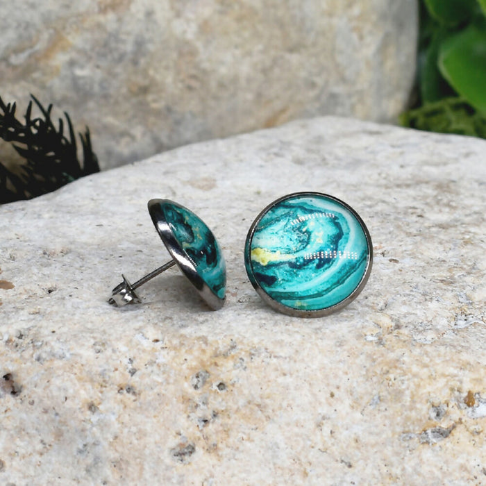 Stud Earrings With Resin Cabochon #448