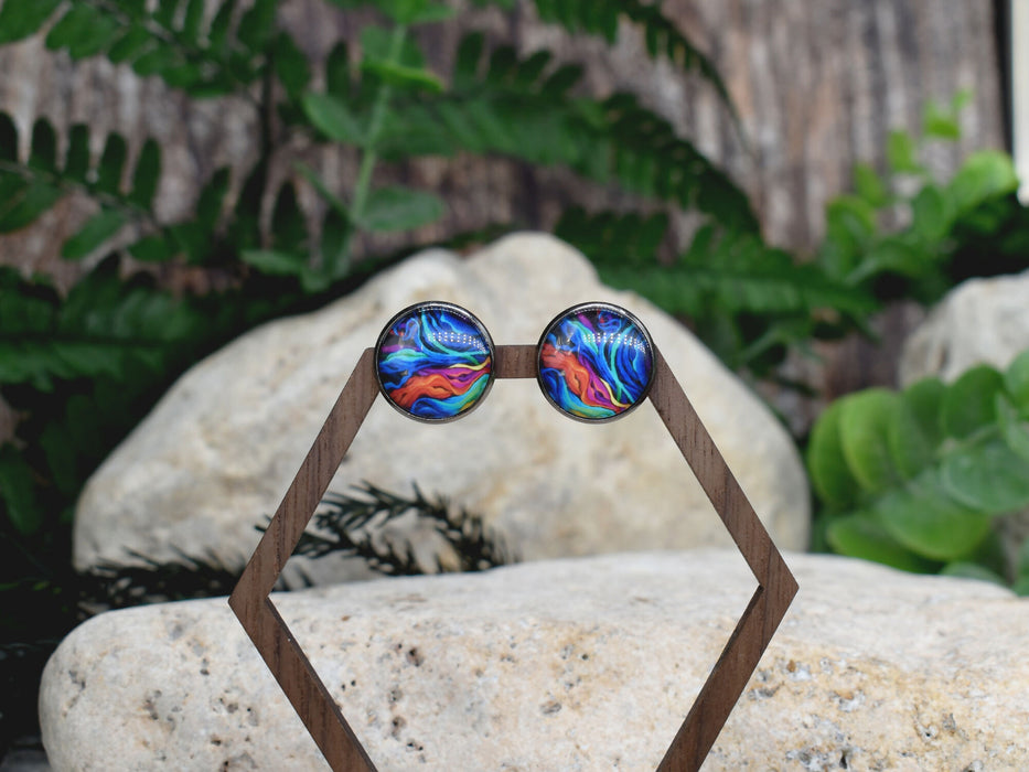 Stud Earrings With Resin Cabochon #425