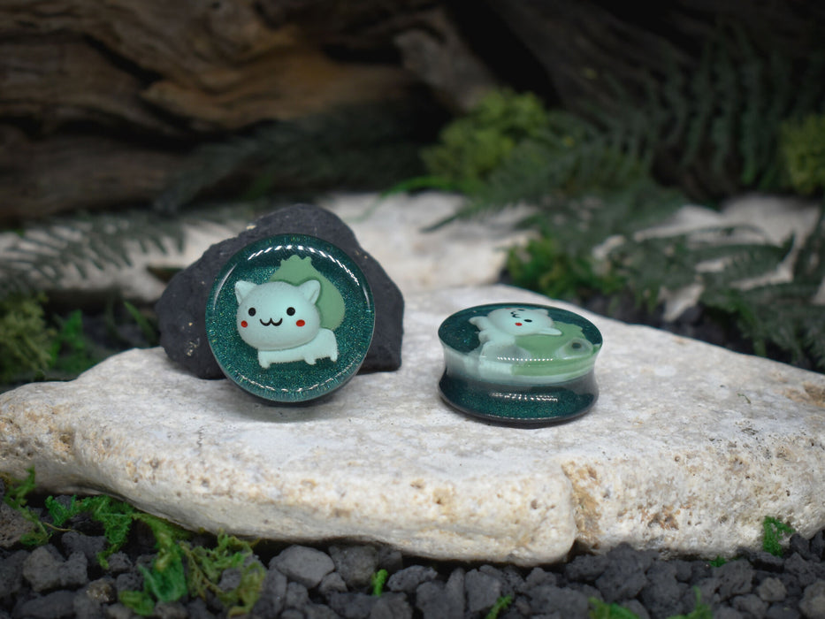 Ear Tunnels 24-30mm Bulbasaur | Pair | Ear Plugs | Gauge Earrings | Gauged Plugs | Resin #55