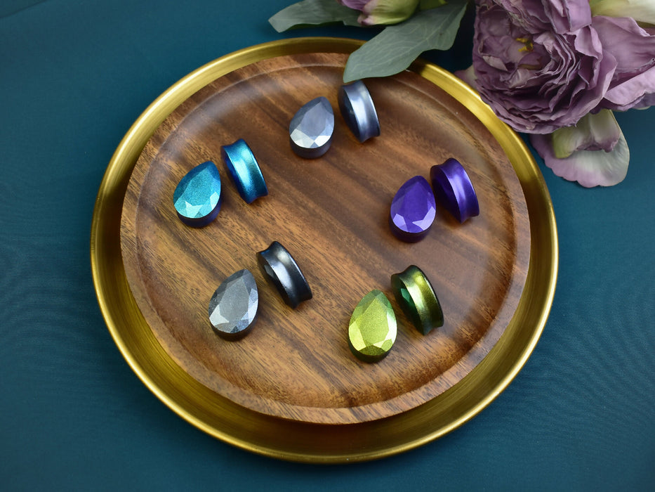 Faceted Teardrop Ear Tunnels 25mm | Pair | Ear Plugs | Gauge Earrings | Gauged Plugs | Resin #361