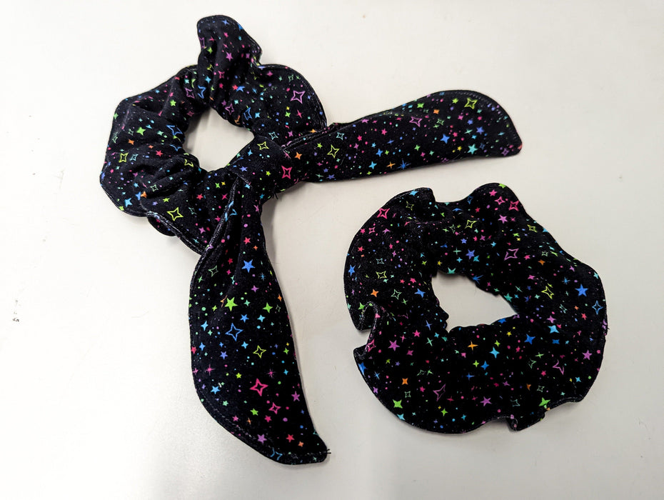 Starry scrunchie, reused fabric, hair accessory, hair bow