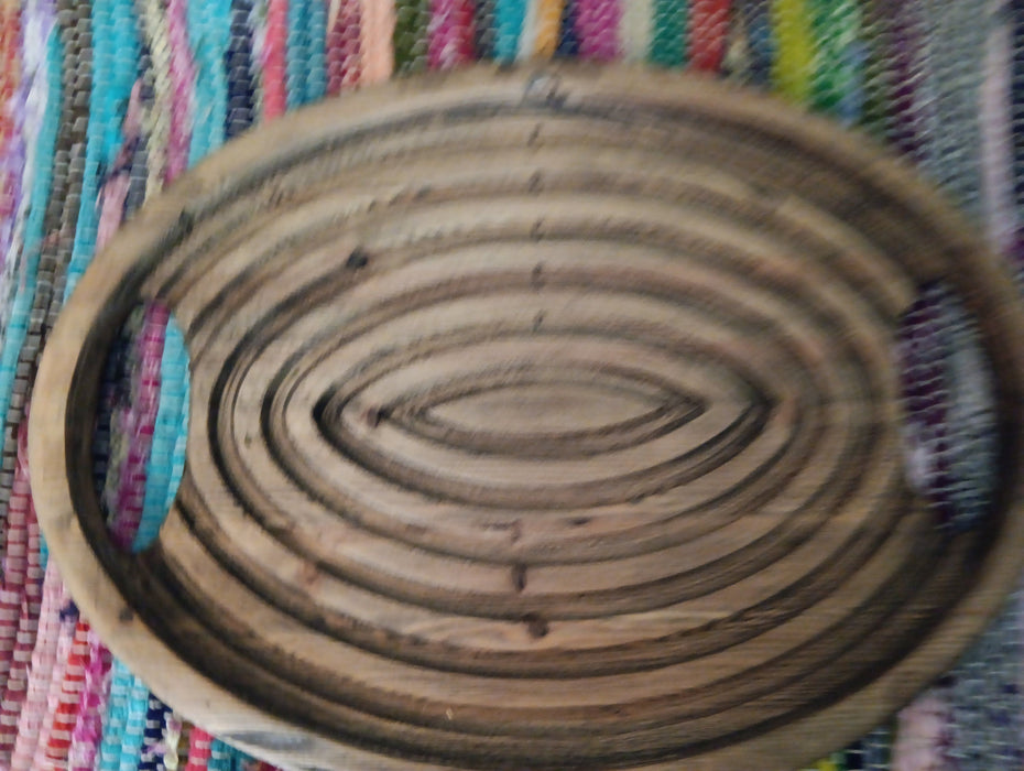 Serving tray, recessed, camping, bbq, hot tub, summer, drinks, picnic, ringed, recessed with large handles, rustic wood, anti-slip, non-slip