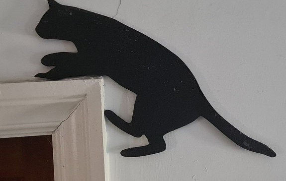 Black Cat Silhouette, door top, topper, playful, fun, whimsical, door, shelf, wall art, cat lover, gift, MDF,