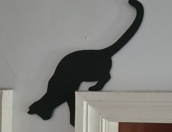 Black Cat Silhouette, door top, topper, playful, fun, whimsical, door, shelf, wall art, cat lover, gift, MDF,