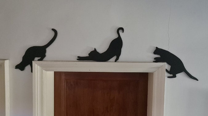 Black Cat Silhouette, door top, topper, playful, fun, whimsical, door, shelf, wall art, cat lover, gift, MDF,