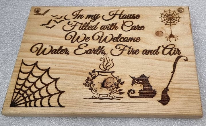 Witches plaque sign, Halloween, sign, fun gift, cauldron, black cat, broom, witch. laser engraved