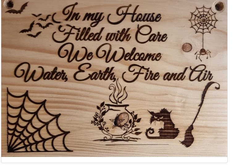 Witches plaque sign, Halloween, sign, fun gift, cauldron, black cat, broom, witch. laser engraved