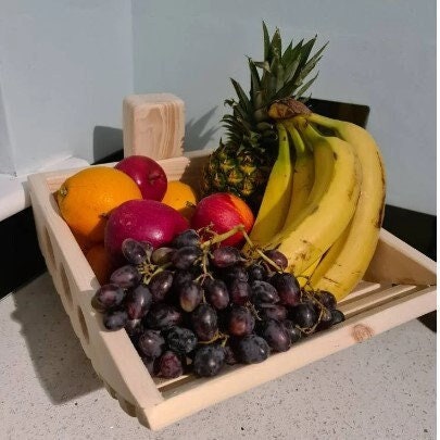 Fruit bowl storage crate veg rack wooden and handmade, show and store your fruit aeriated