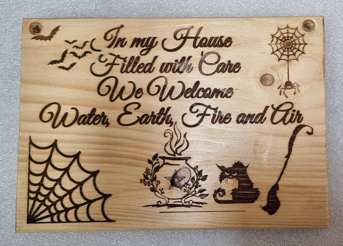Witches plaque sign, Halloween, sign, fun gift, cauldron, black cat, broom, witch. laser engraved
