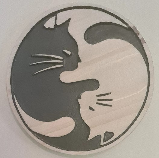 Cats Yin Yang cuddle up, love, equal, opposite but there for each other, unique item, an addition for any room and a true talking point.