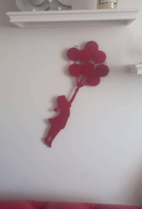 Banksy girl floating with balloons, many colors available, 65 cm tall from top balloon to shoes. gift by making you something special