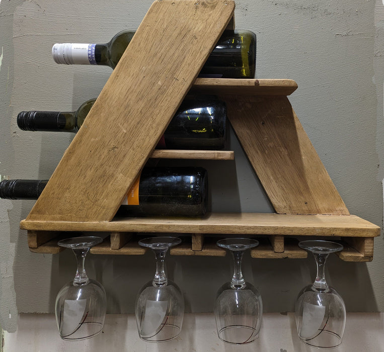 Wine rack, geometric, wine bottles, glasses, storage, kitchen, wood, rustic