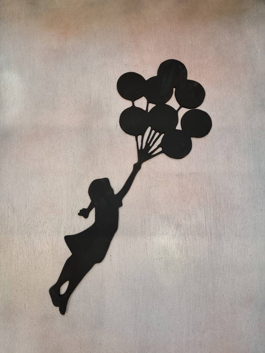 Banksy girl floating with balloons, many colors available, 65 cm tall from top balloon to shoes. gift by making you something special