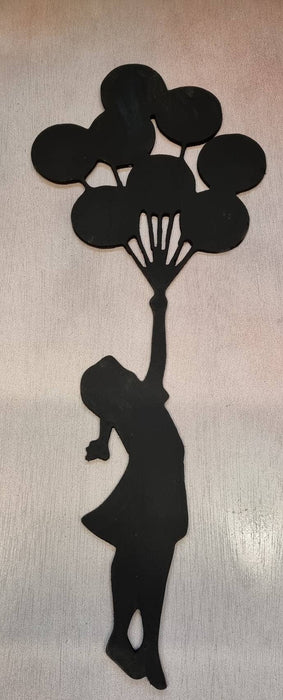 Banksy girl floating with balloons, many colors available, 65 cm tall from top balloon to shoes. gift by making you something special
