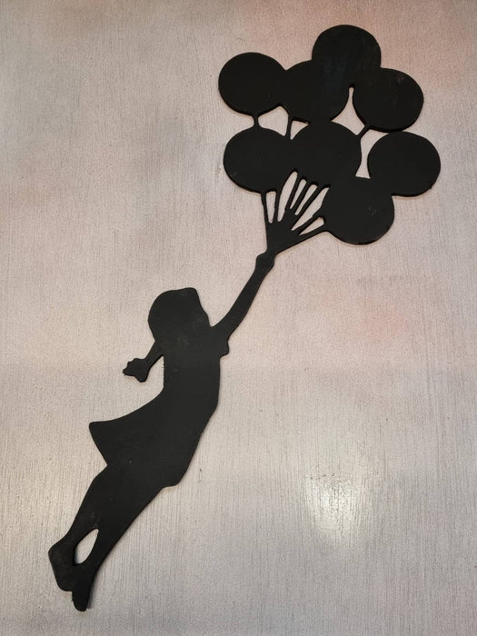 Banksy girl floating with balloons, many colors available, 65 cm tall from top balloon to shoes. gift by making you something special