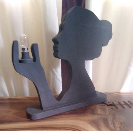 Artisan, cameo, lady silhouette, contemporary lamp, light, unique gift, ambient lightning, lady ornamental, black, classy gift