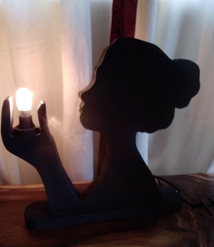 Artisan, cameo, lady silhouette, contemporary lamp, light, unique gift, ambient lightning, lady ornamental, black, classy gift