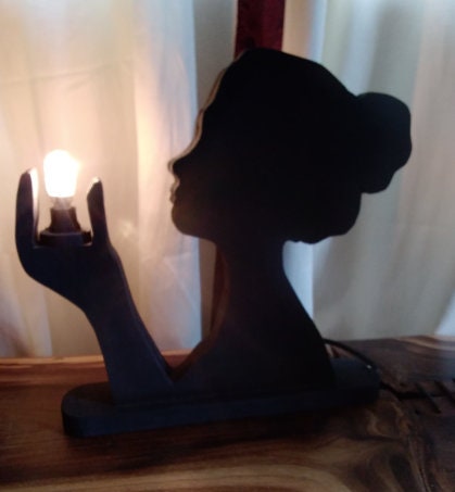 Artisan, cameo, lady silhouette, contemporary lamp, light, unique gift, ambient lightning, lady ornamental, black, classy gift