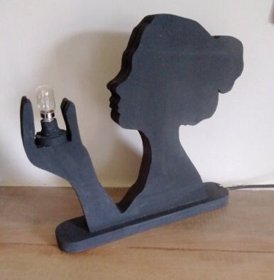 Artisan, cameo, lady silhouette, contemporary lamp, light, unique gift, ambient lightning, lady ornamental, black, classy gift