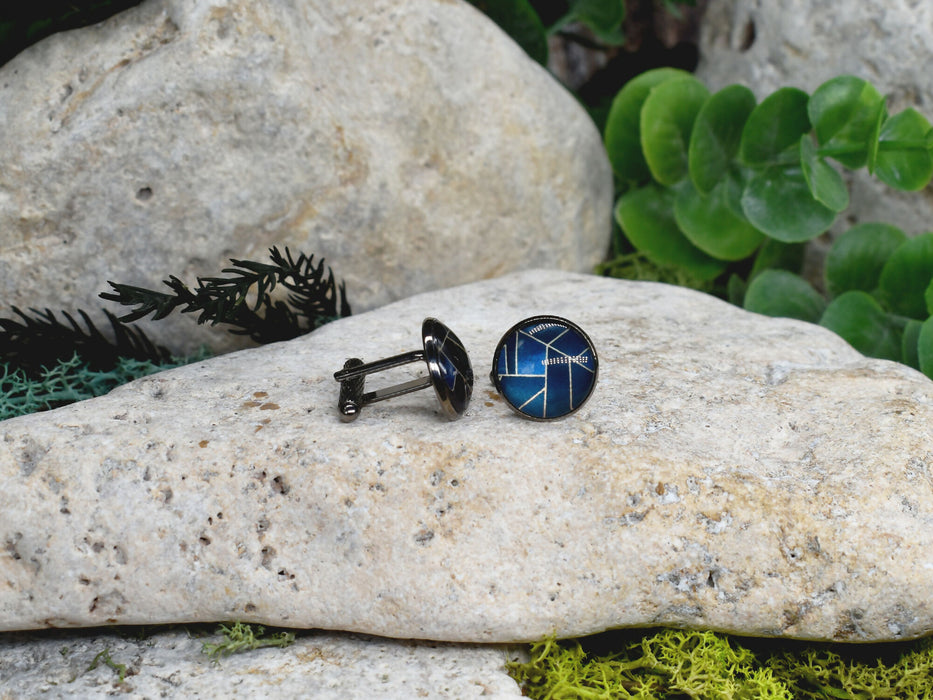 Black Steel Cufflinks with Abstract Glass #206