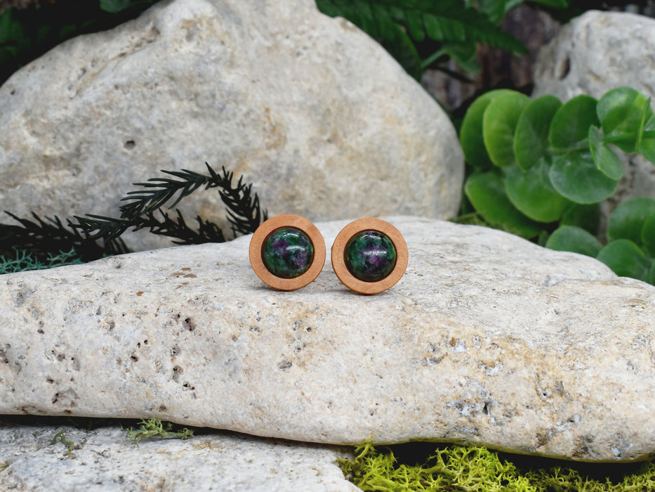Wood Cufflinks with Ruby Zoisite Stone #188