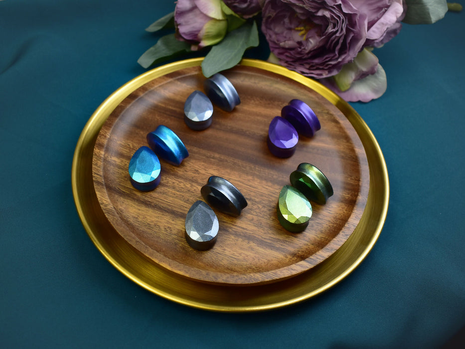 Faceted Teardrop Ear Tunnels 25mm | Pair | Ear Plugs | Gauge Earrings | Gauged Plugs | Resin #361