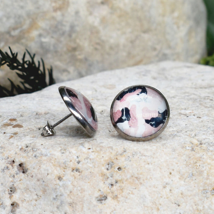 Stud Earrings With Resin Cabochon #356