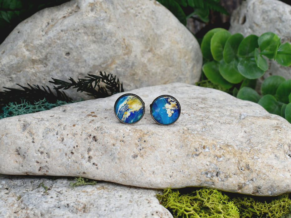 Black Steel Cufflinks with Abstract Glass #236
