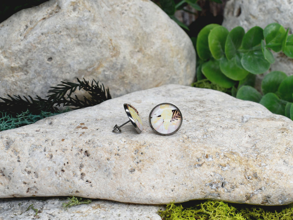 Stud Earrings With Resin Cabochon #438