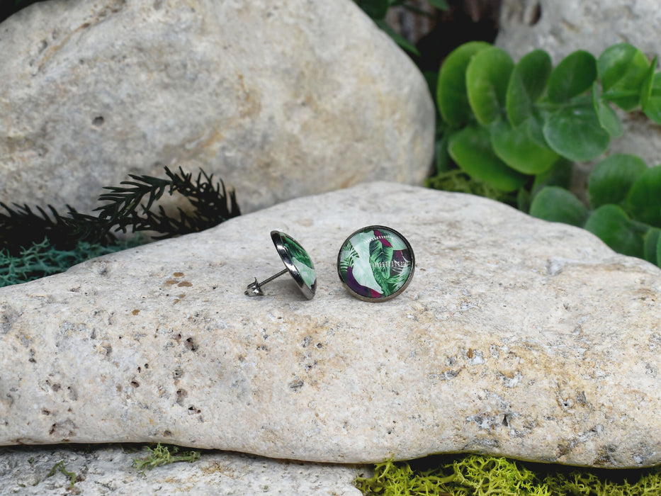 Stud Earrings With Resin Cabochon #432