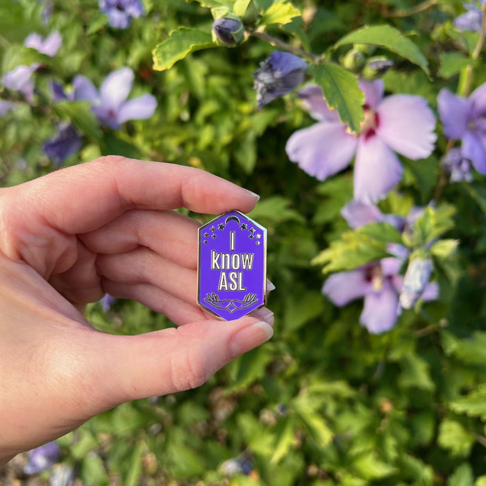 Enamel Pin: "I know ASL" ~ Jade Green with Silver ~ American Sign Language ~ Deaf, Hard of Hearing