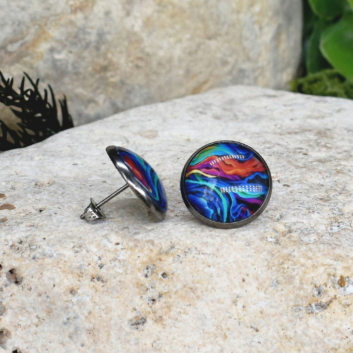 Stud Earrings With Resin Cabochon #425