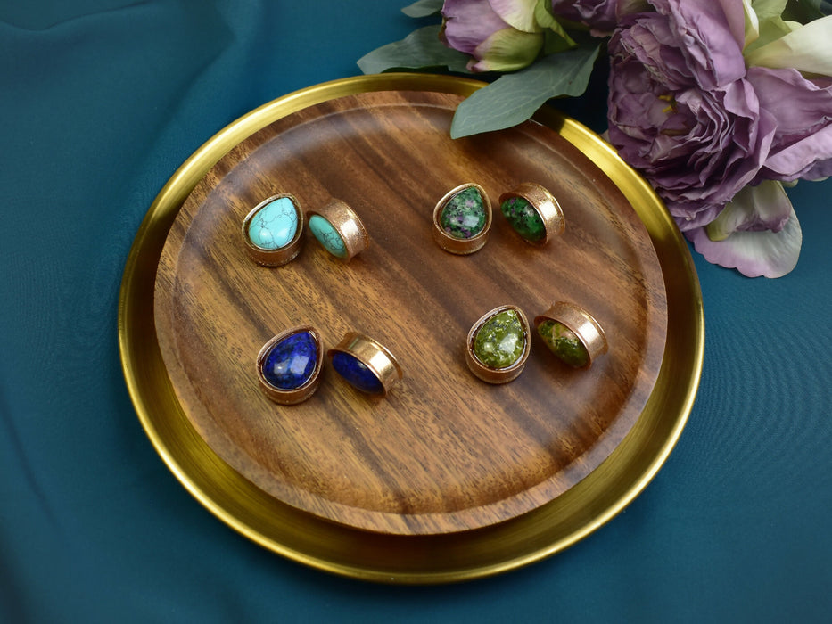 Ear Tunnels 25mm with Stones | Pair | Ear Plugs | Gauge Earrings | Gauged Plugs | Resin #333