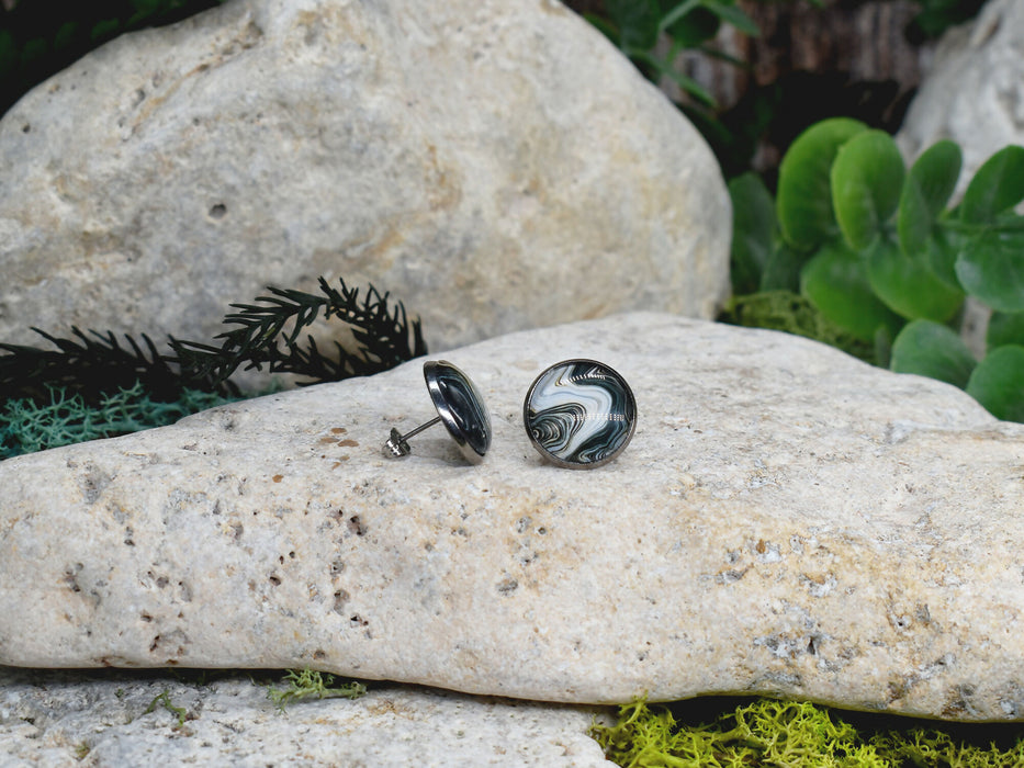 Stud Earrings With Resin Cabochon #387