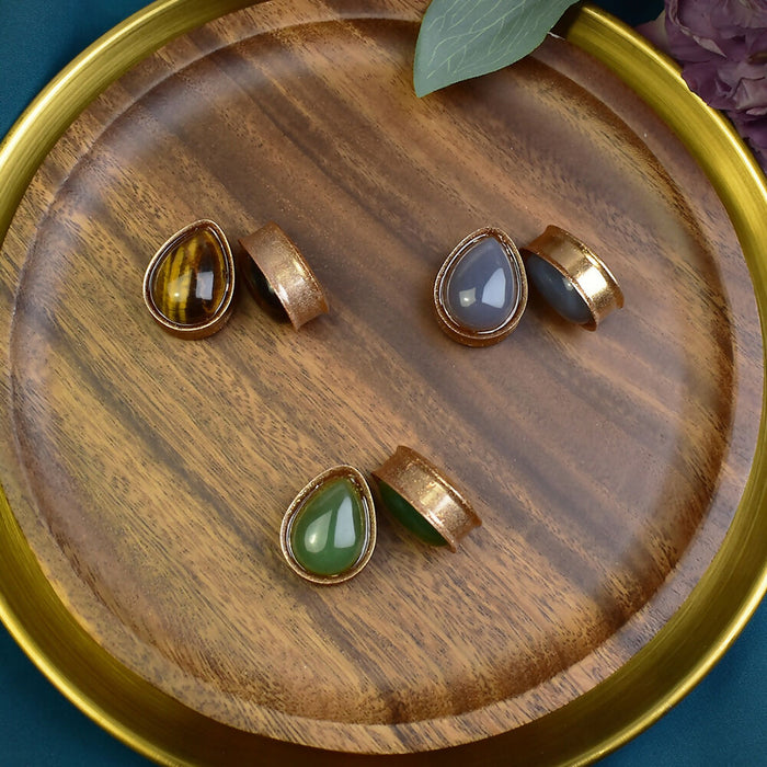 Ear Tunnels 25mm with Stones | Pair | Ear Plugs | Gauge Earrings | Gauged Plugs | Resin #337