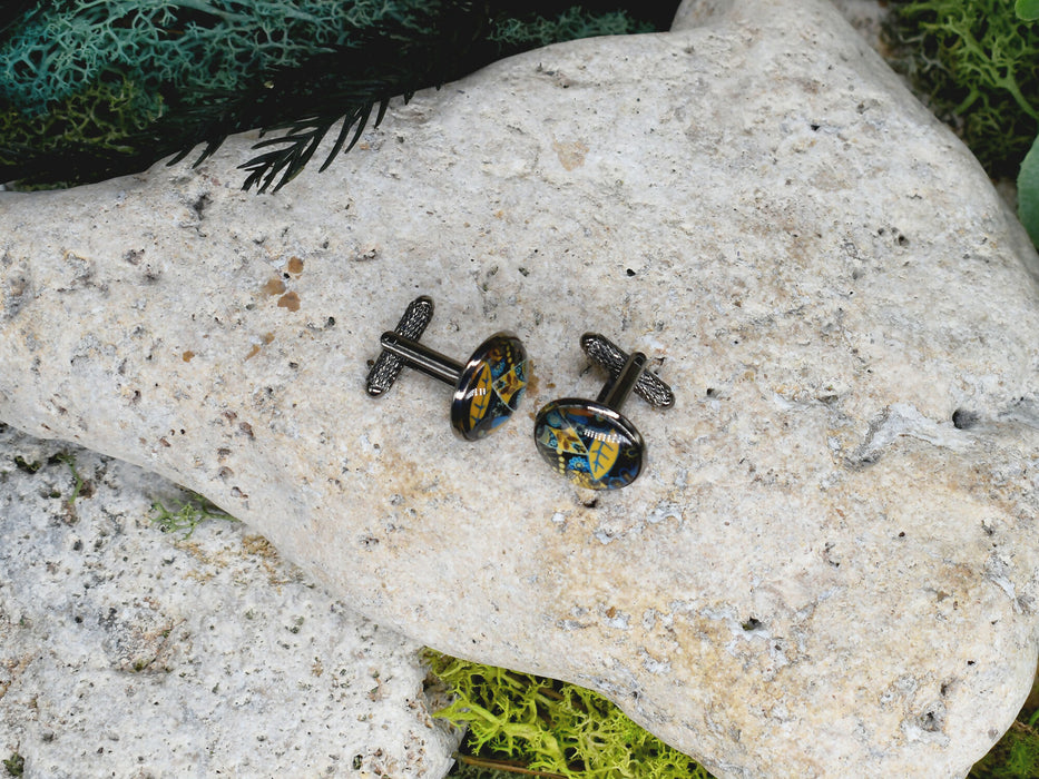 Black Steel Cufflinks with Abstract Glass #213