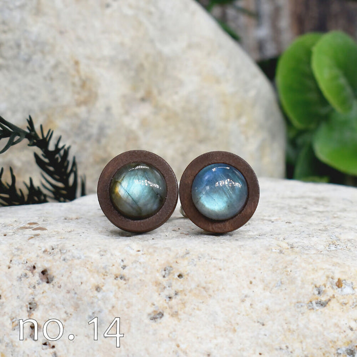 Wood Cufflinks with Labradorite Stone #180