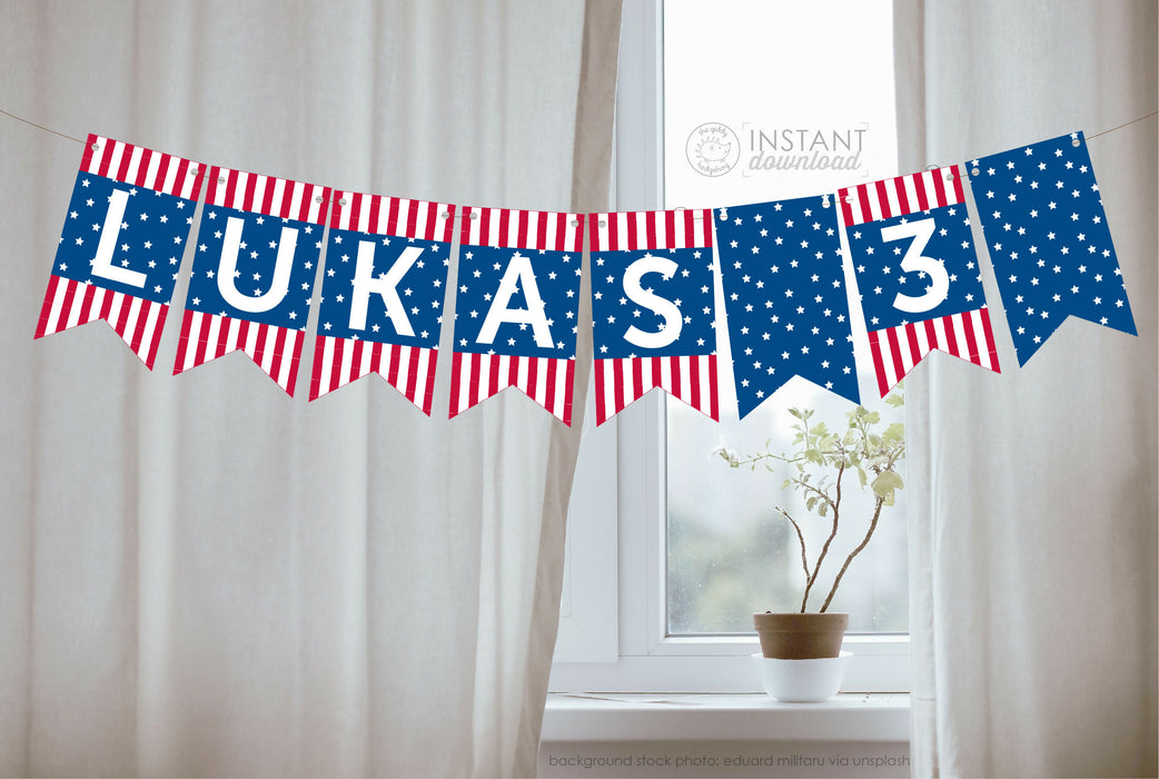 DIY Printable USA Banner, Custom 4th of July Birthday or Citizenship Party Sign, DOWNLOAD