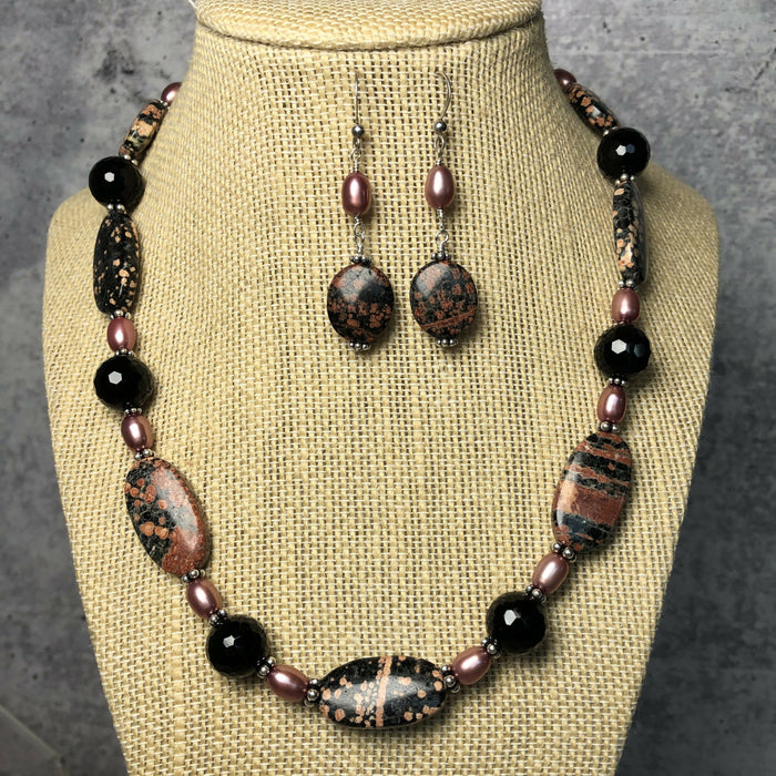Jasper, Onyx & Freshwater Pearl Necklace