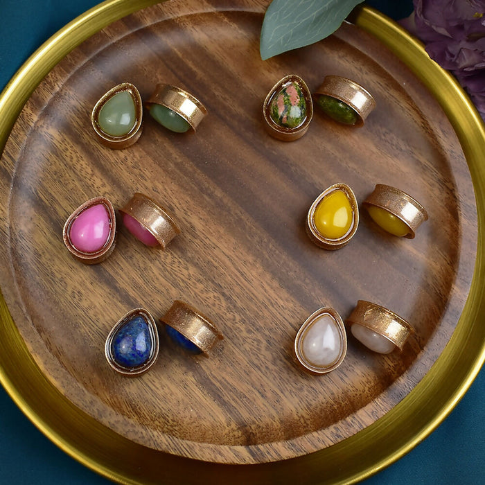 Ear Tunnels 22mm with Stones | Pair | Ear Plugs | Gauge Earrings | Gauged Plugs | Resin #321
