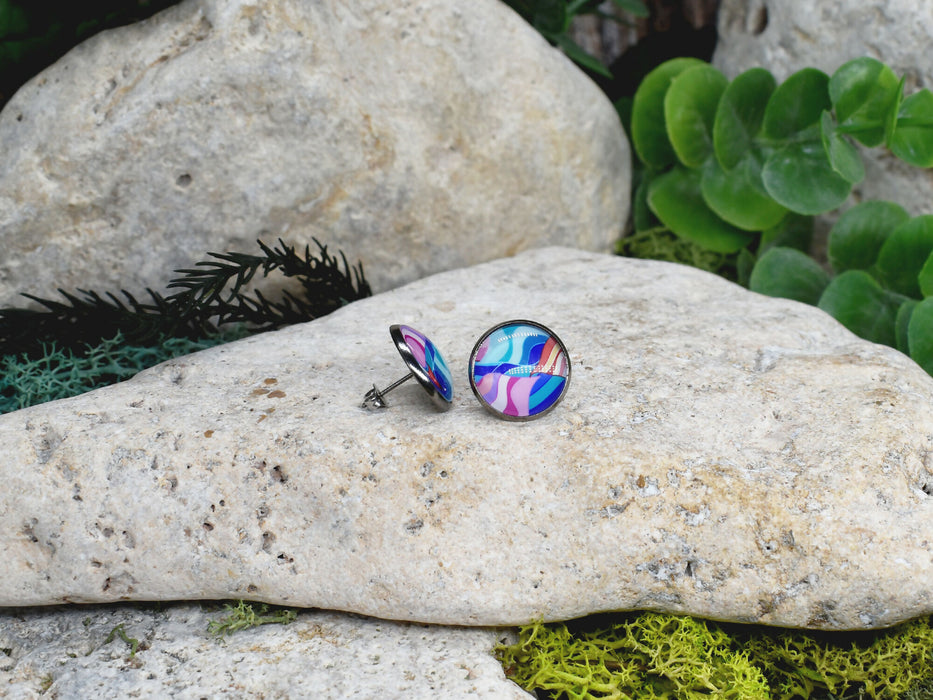 Stud Earrings With Resin Cabochon #452