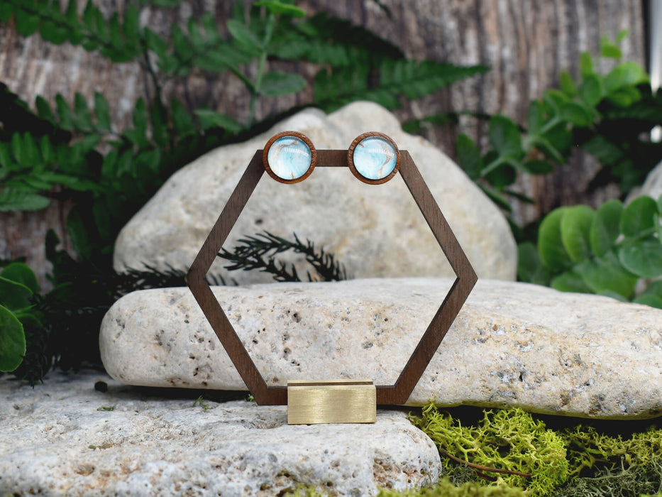 Wood Stud Earrings With Resin Cabochon #382