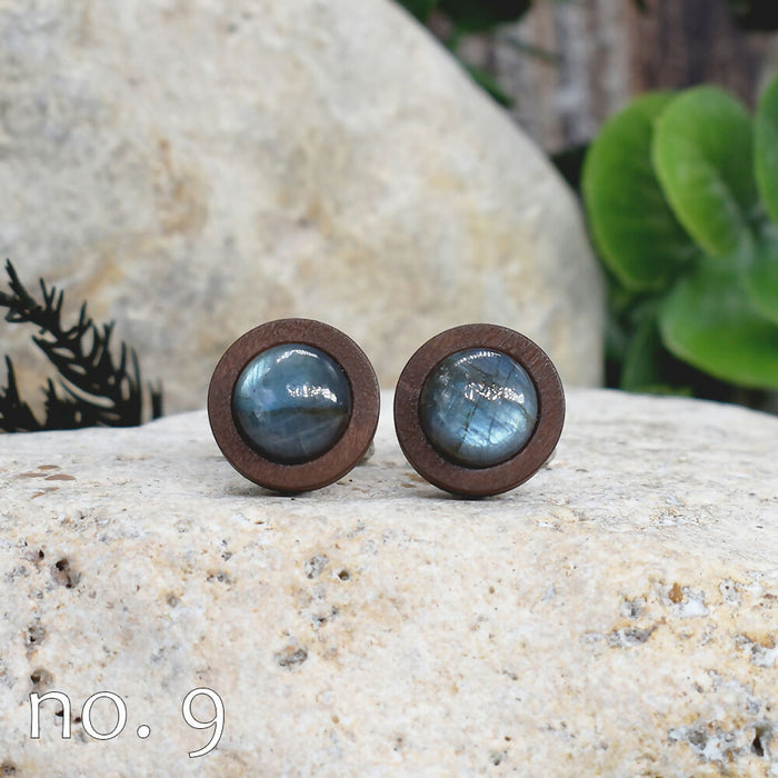 Wood Cufflinks with Labradorite Stone #175