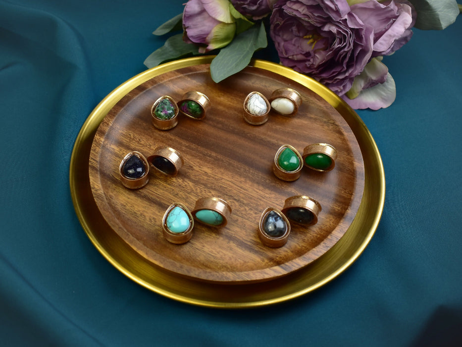 Ear Tunnels 22mm with Stones | Pair | Ear Plugs | Gauge Earrings | Gauged Plugs | Resin #327