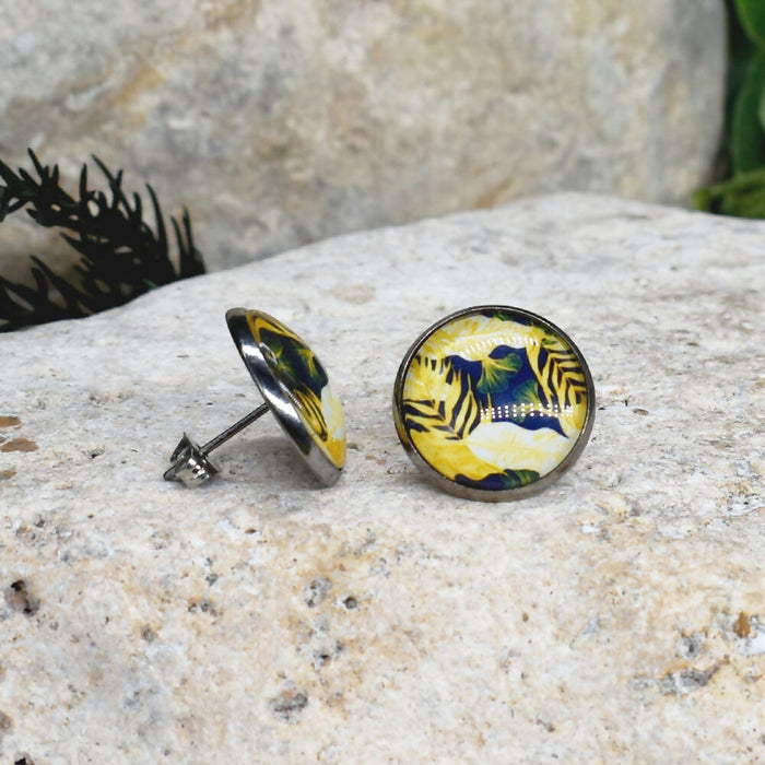 Stud Earrings With Resin Cabochon #431