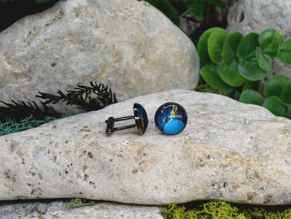 Black Steel Cufflinks with Abstract Glass #207