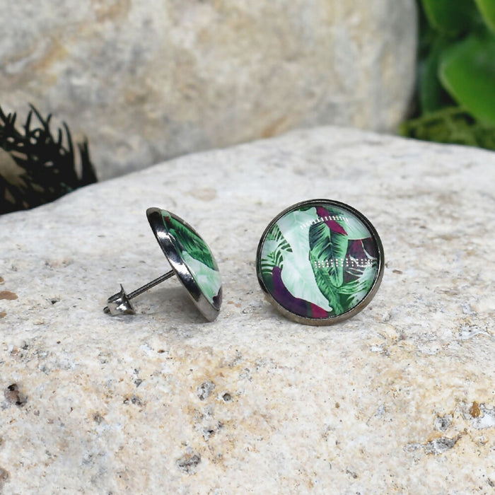 Stud Earrings With Resin Cabochon #432