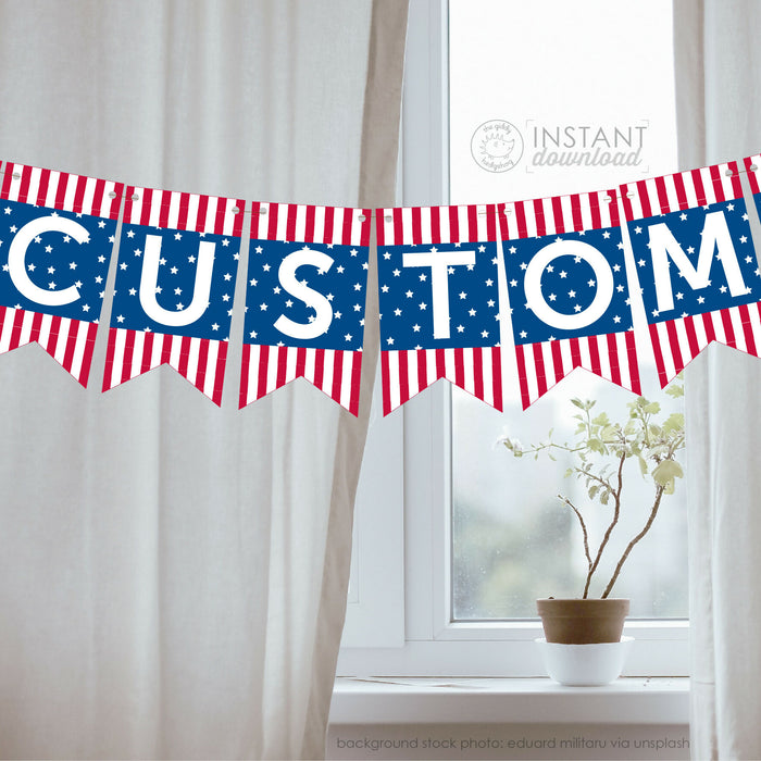 DIY Printable USA Banner, Custom 4th of July Birthday or Citizenship Party Sign, DOWNLOAD