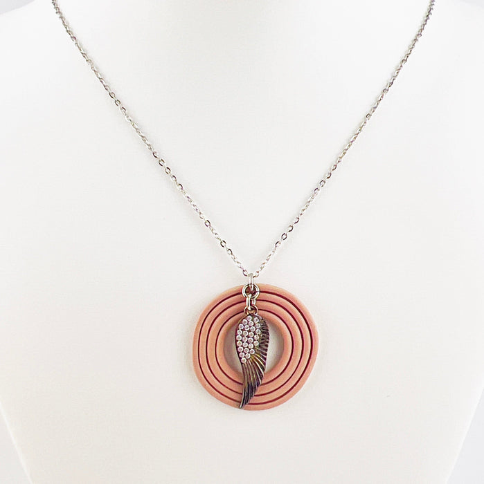 Necklace Cashmere Colored Circle Necklace with Angel Wing Charm - 18"